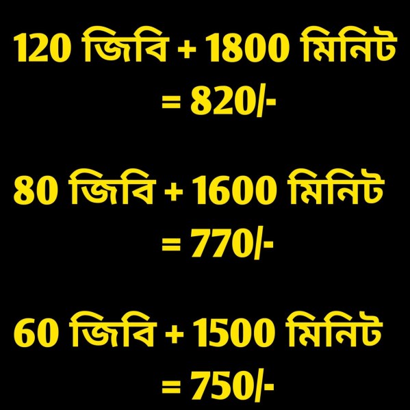 জিপি ১৬০০ মিনিট ৮০ জিবি ৩০ দিন ঢাকা বিভাগ