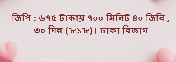 জিপি ৭০০ মিনিট ৪৫ জিবি ৩০ দিন ঢাকা বিভাগ